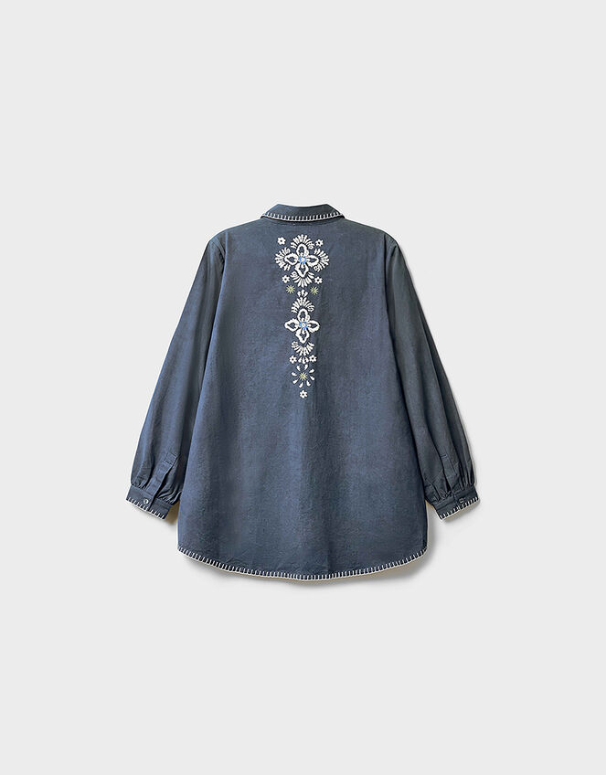 East Cora Floral Embroidered Cotton Shirt, Blue (BLUE), large