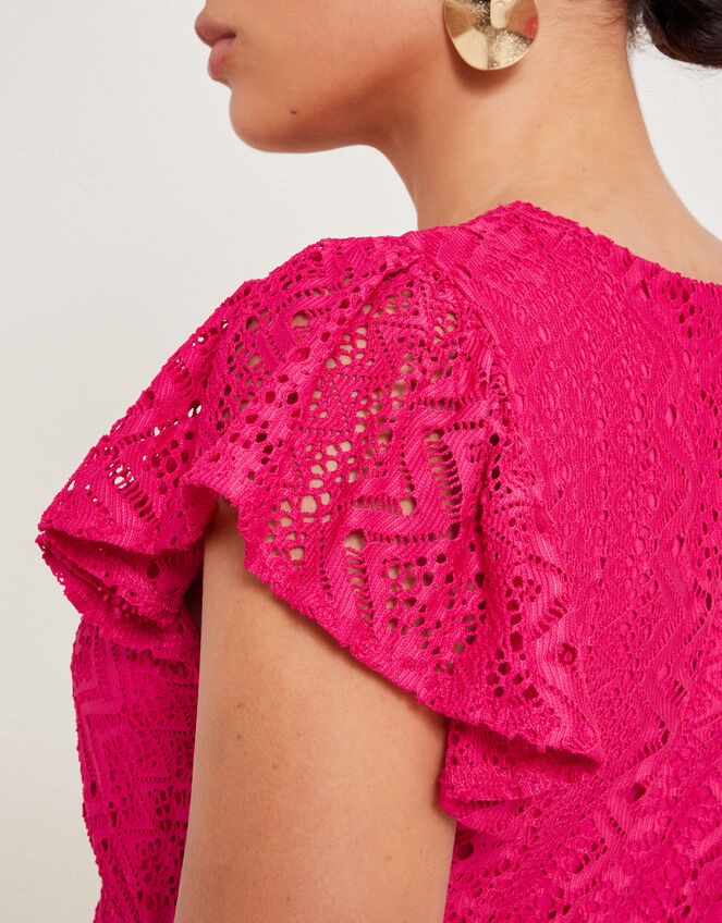 Lo Lace Jersey Ruffle Dress, Pink (PINK), large