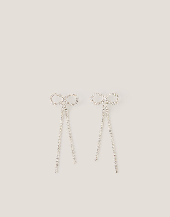 Diamanté Bow Drop Earrings, , large