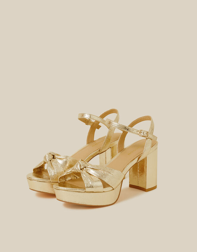 Metallic Twist Knot Platform Heels, Gold (GOLD), large