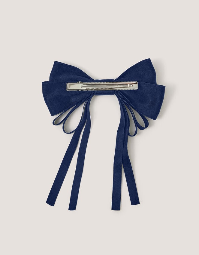 Ribbon Bow School Hair Clip, Blue (NAVY), large