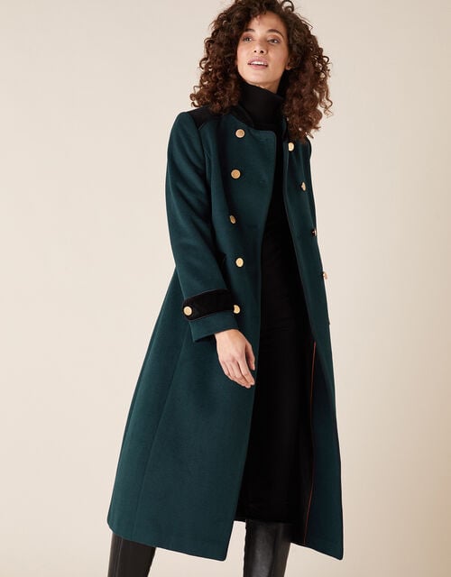 Maddie Military Coat in Wool Blend, Green (GREEN), large
