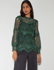 Lucy Lace Long Sleeve Blouse, Teal (TEAL), large