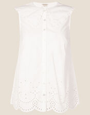 Sleeveless Broderie Blouse, White (WHITE), large