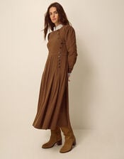 Silvia Button Stretch Corduroy Midi Dress, Tan (TAN), large