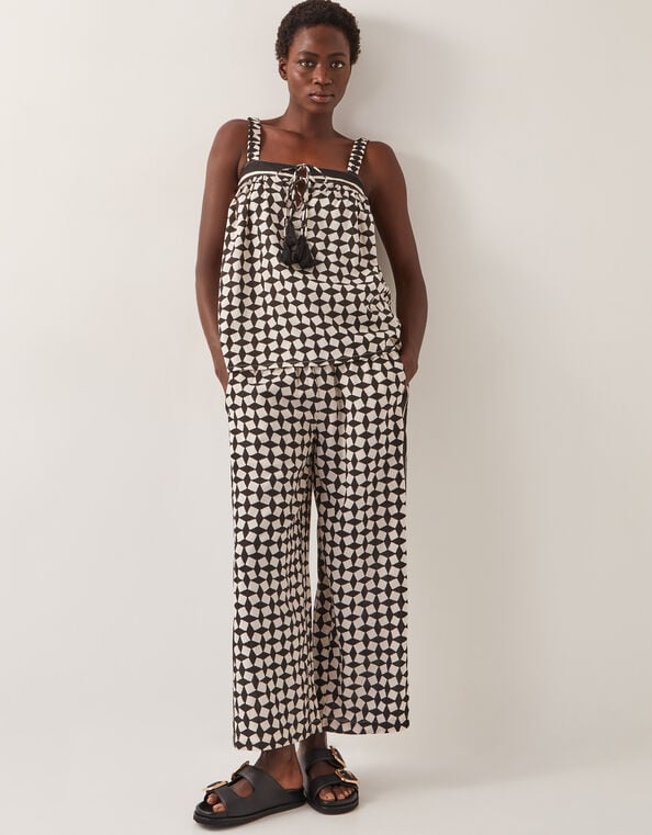 Geena Geometric Print Wide Leg Trousers, Black (BLACK), large