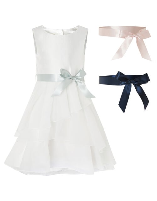 Tiered Organza Dress with Changeable Ribbons, Ivory (IVORY), large