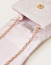 Pearly Bow Bridesmaid Lace Bag, Pink (DUSKY PINK), large