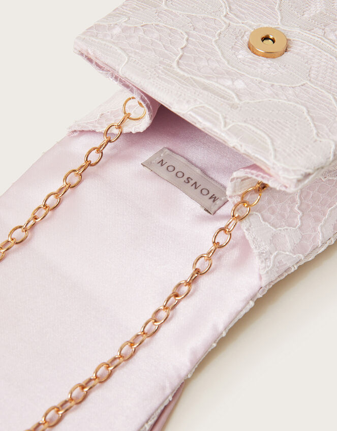 Pearly Bow Bridesmaid Lace Bag, Pink (DUSKY PINK), large