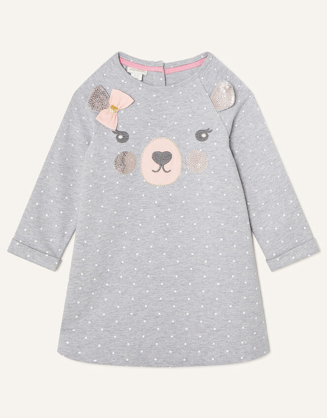 Baby Bear Sequin Sweat Dress, Grey (GREY), large