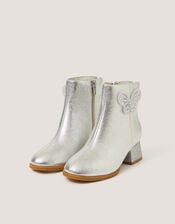 Metallic Butterfly Boots, Silver (SILVER), large