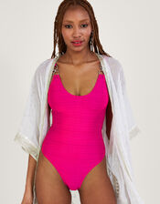 Ring Detail Swimsuit with Recycled Polyester, Pink (PINK), large