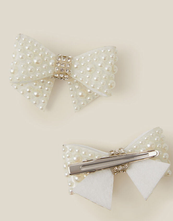 2-Pack Pearl Bow Hair Clips, , large
