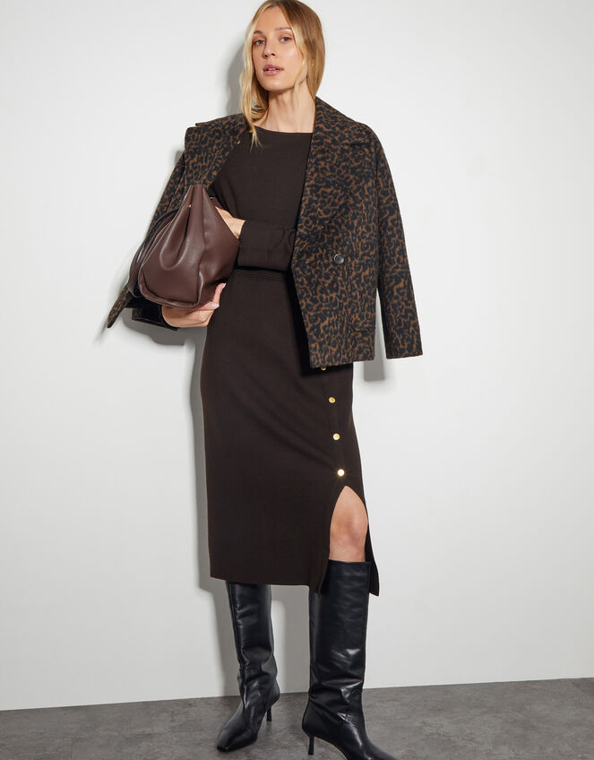 Ciara Button Midi Jumper Dress, Brown (CHOCOLATE), large