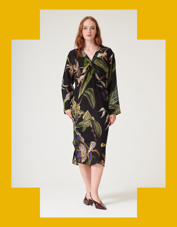 One Hundred Stars Orchid Crepe Midi Dress, Black (BLACK), large