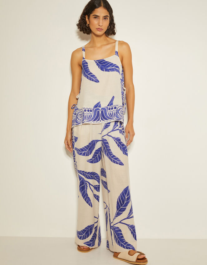 Dinah Leaf Print Trousers, White (WHITE), large