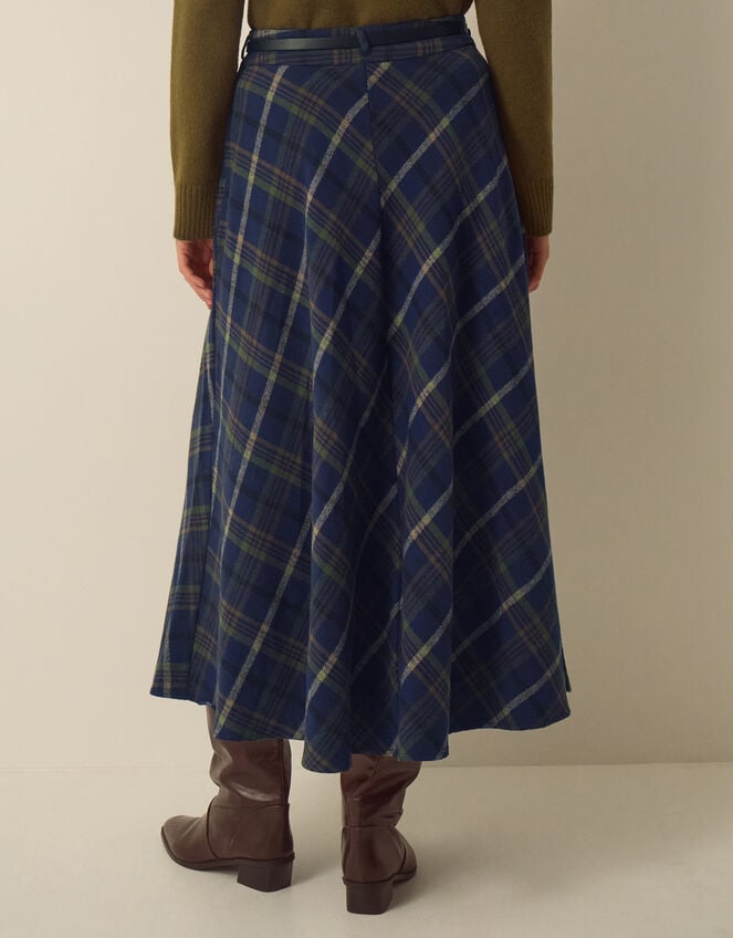 Willa Check Print Cotton Midi Skirt, Blue (NAVY), large