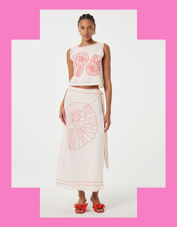 Fabienne Chapot Sine Shell Embroidered Wrap Skirt, Ivory (IVORY), large