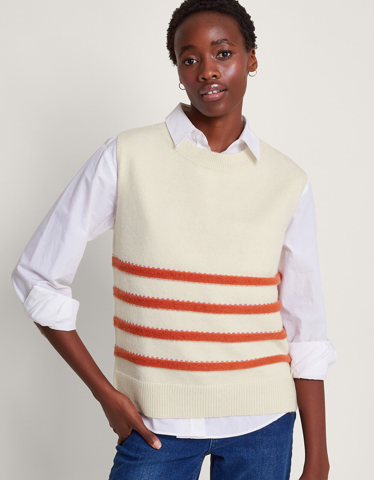 Sable Stripe Knit Vest Ivory