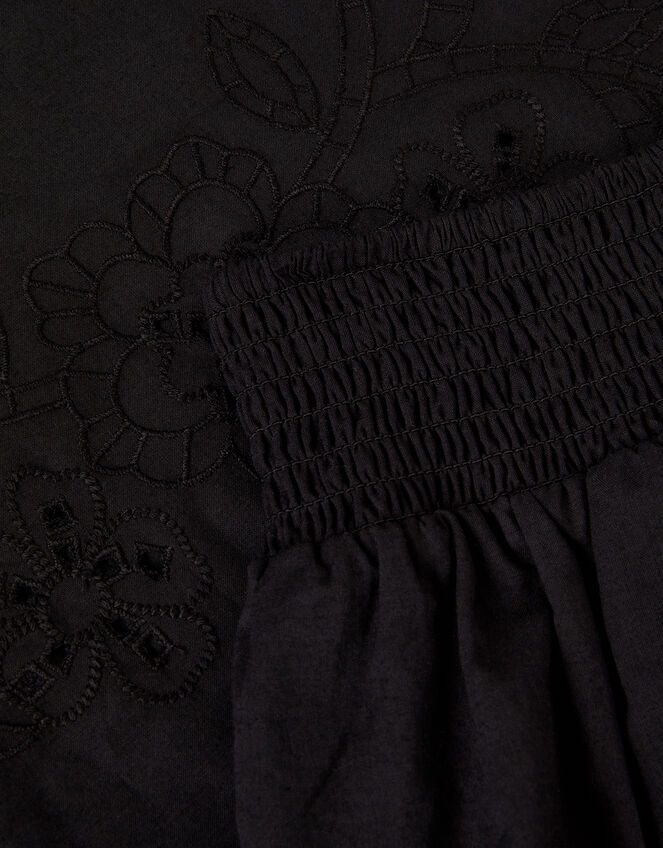 Embroidered Cotton Top & Skirt Set, Black (BLACK), large