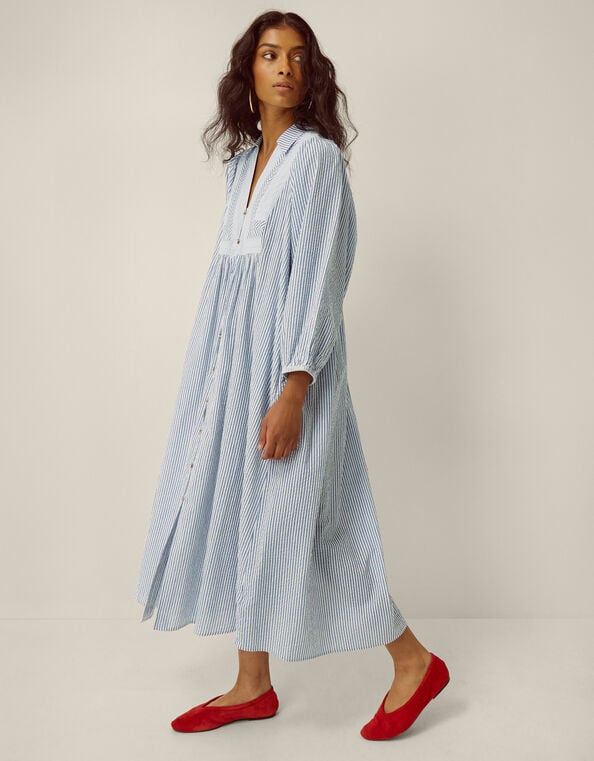 Callie Stripe Midi Shirt Dress, Blue (BLUE), large