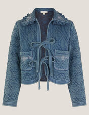 Quinn Tie Quilted Jacket, Blue (BLUE), large