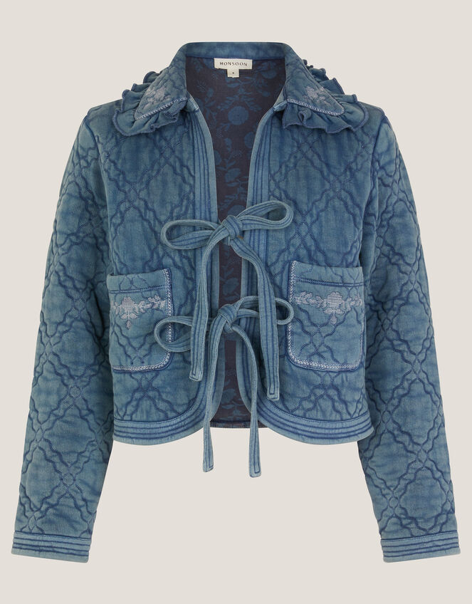 Quinn Tie Quilted Jacket, Blue (BLUE), large