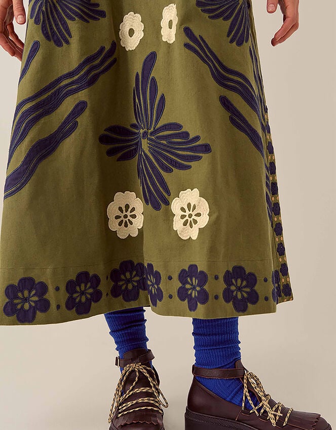East Bella Embroidered Cotton Twill Dress, Green (KHAKI), large