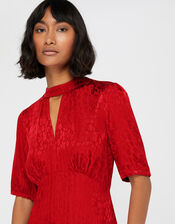 Tia Jacquard Midi Dress, Red (RED), large
