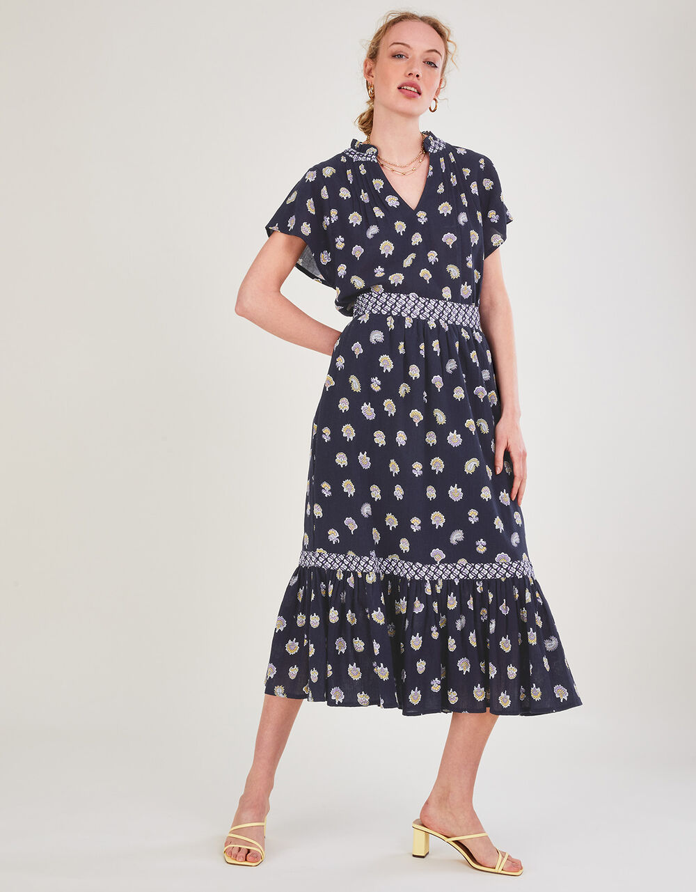 Women Women's Clothing | Floral Print Midi Skirt in Sustainable Cotton Blue - VK61102