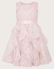 Illena Lace Print Ruffle Dress, Pink (PINK), large