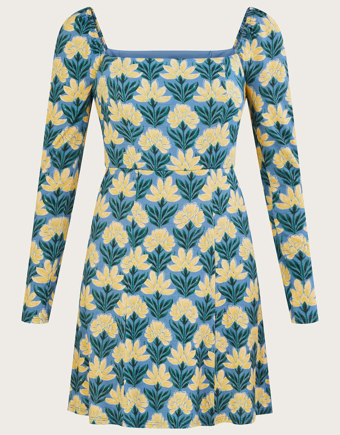 Heritage Floral Square Neck Jersey Dress Blue