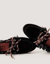 Alba Fringe Suede Moccasin Loafers, Black (BLACK), large