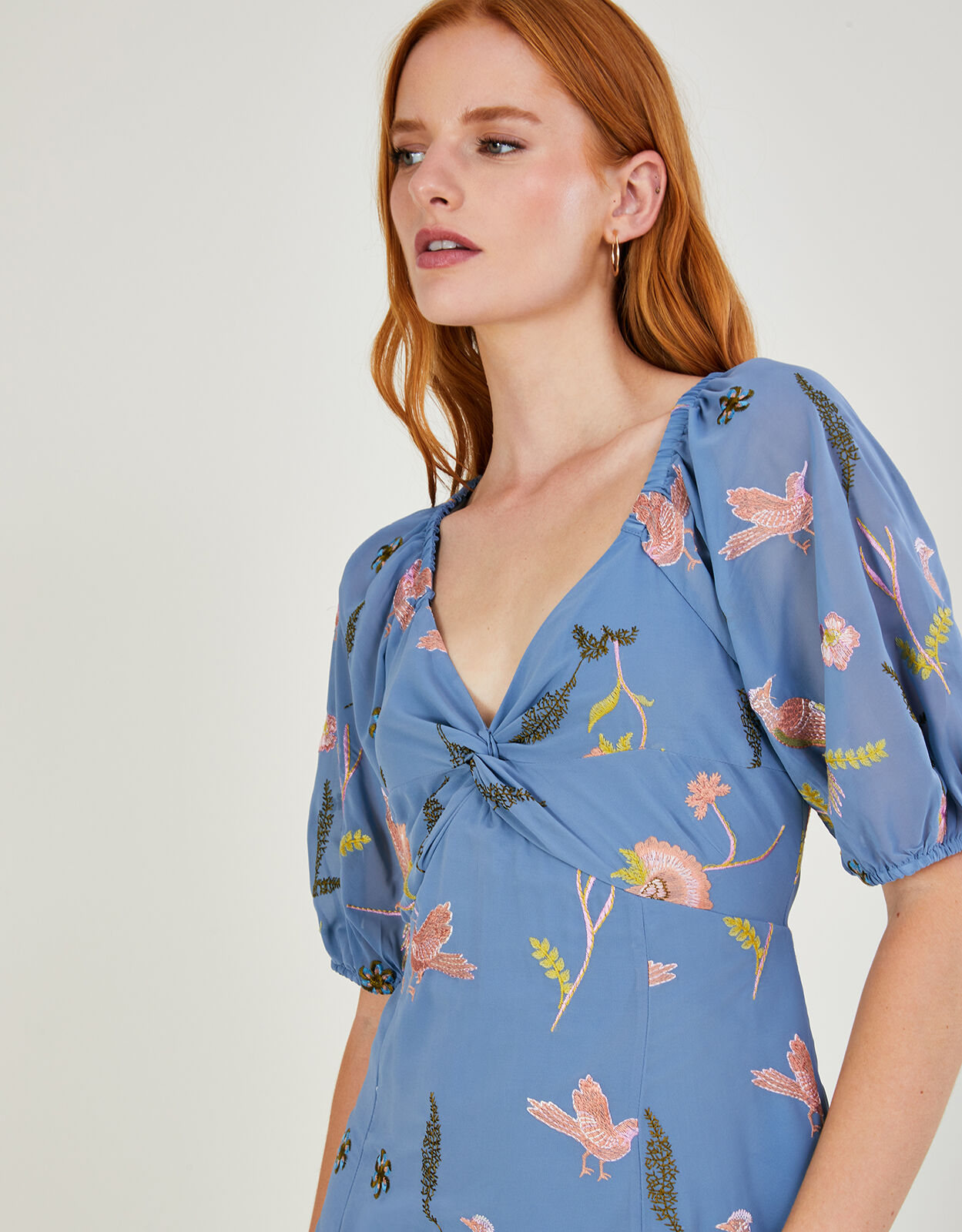 Dani Embroidered Midi Dress Blue 