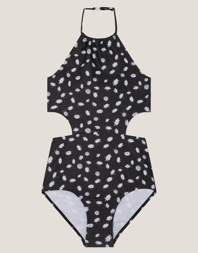 Ditsy Print Cut-Out Swimsuit , Black (BLACK), large