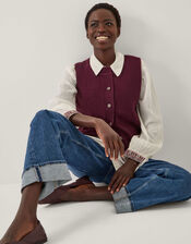 Brooke Button Knitted Vest, Red (BURGUNDY), large