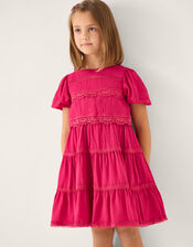 Puff Sleeve Lace Tier Dress, Pink (PINK), large