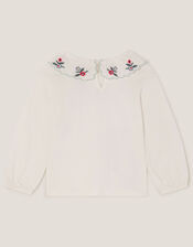 Embroidered Collar Top, Ivory (IVORY), large