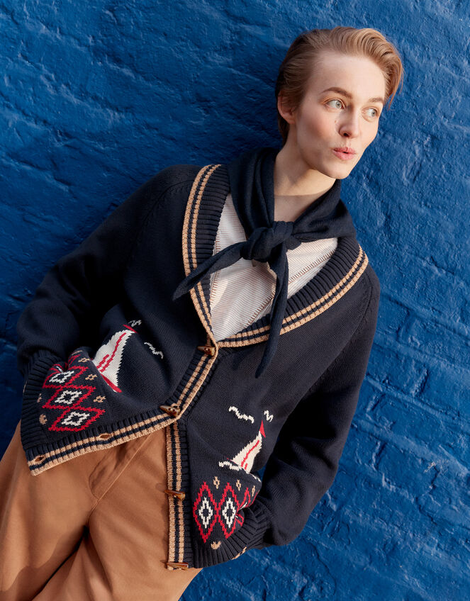 Sapna Intarsia Sailor Cardigan, Blue (NAVY), large