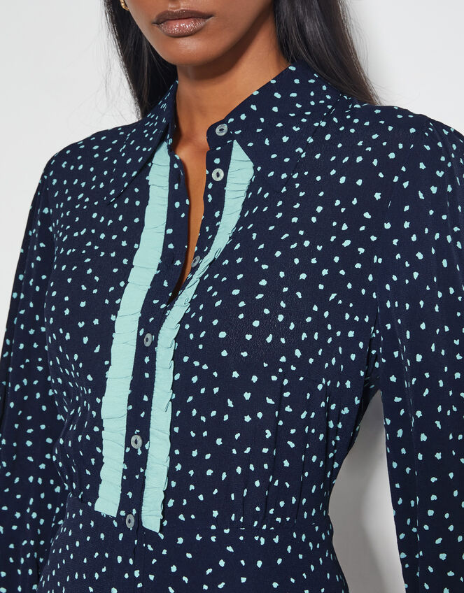 Novie Polka Dot Mini Shirt Dress, Blue (NAVY), large