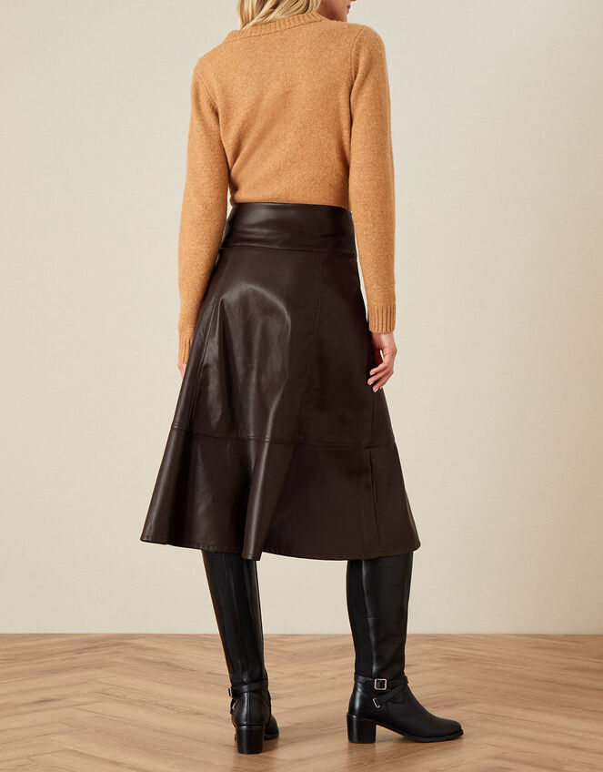 Leather-Look Midi Skirt, Brown (CHOCOLATE), large