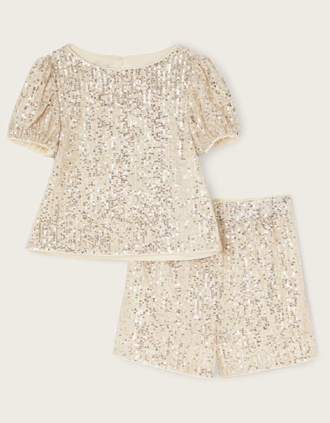 Sequin Top and Shorts Set, Natural (CHAMPAGNE), large