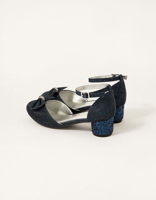 Glitter Bow Heel Shoes, Blue (NAVY), large