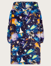 Fleece Space Print Blanket Hoodie, Blue (BLUE), large