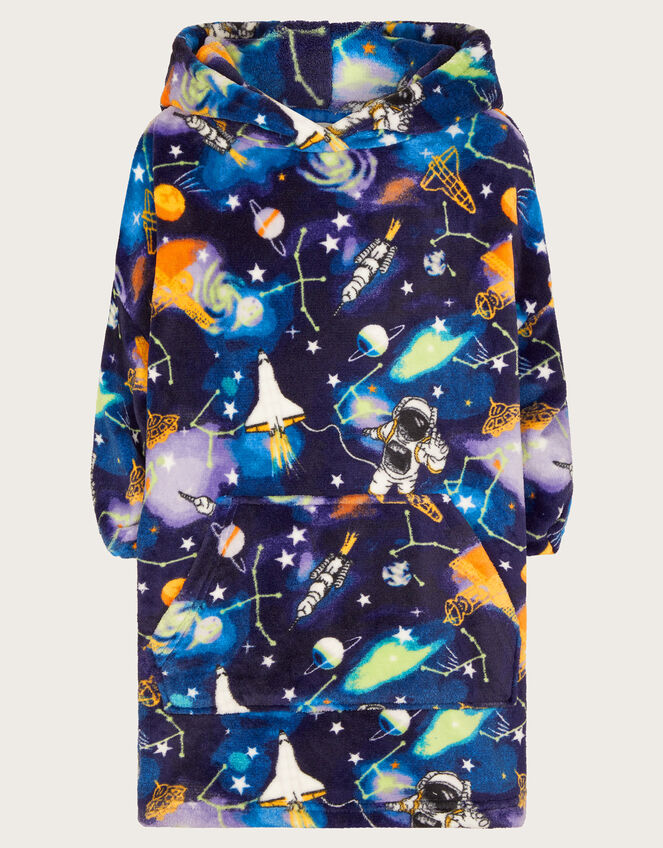 Fleece Space Print Blanket Hoodie, Blue (BLUE), large
