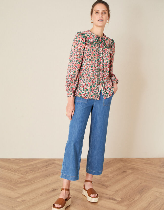 Callie Collar Ditsy Print Blouse, Orange (CORAL), large