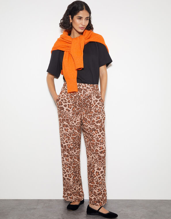Arielle Leopard Print Trousers, Brown (BROWN), large