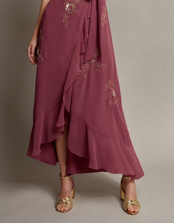 Ausha Floral Embellished Maxi Wrap Dress, DARK PINK, large