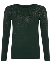 Hotfix Gem Knit Jumper with Sustainable Viscose, Green (DARK GREEN), large