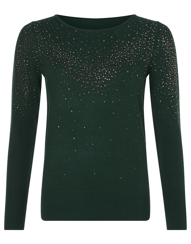 Hotfix Gem Knit Jumper with Sustainable Viscose, Green (DARK GREEN), large